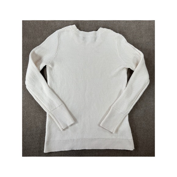 Loft Cream Textured Honeycomb Knit Sweater Womens Medium Button Cuff Long Sleeve - Picture 8 of 12